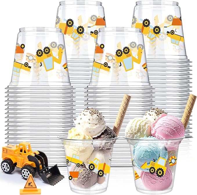 50 Pcs Construction Theme Birthday Party Supplies 9oz Construction Cups Bulk Plastic Disposable Dump Truck Cups Snack Bowls for Ice Cream Holiday Favors