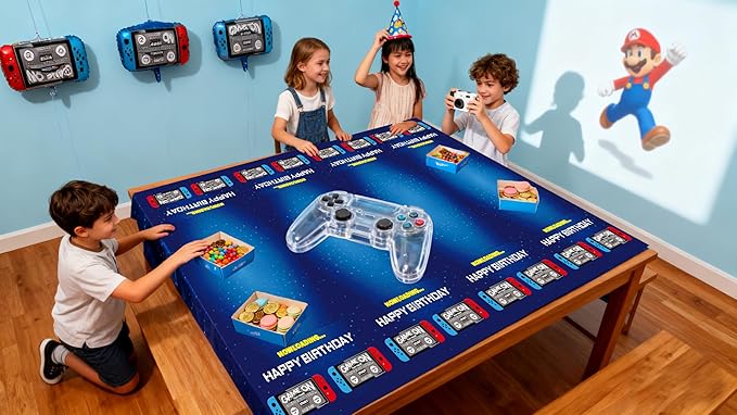 2Pcs Blue Video Game Party Tablecloth | 54 x 108 In| Video Game Birthday Party Decoration Rectangular Disposable Plastic Table Cover, Game Birthday Party Supplies for Boys Girls Kids Party Decorations