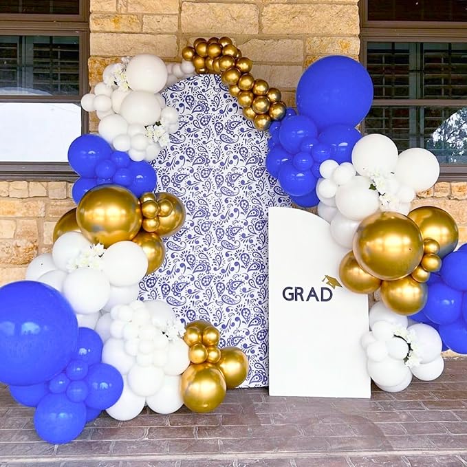 Royal Blue Gold White balloons, 60pcs 12 Inch Navy Blue Metallic Gold Confetti Balloon for Wedding Graduation Baby Shower Birthday Decorations