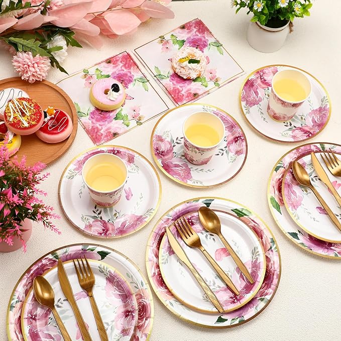 350 Pcs Tea Party Supplies Spring Summer Sage Green Sunflower Party Tableware Set Disposable Plates Napkins Paper Cups Plastic Cutlery Set For Birthday Bridal Baby Shower Serves 50(Floral)
