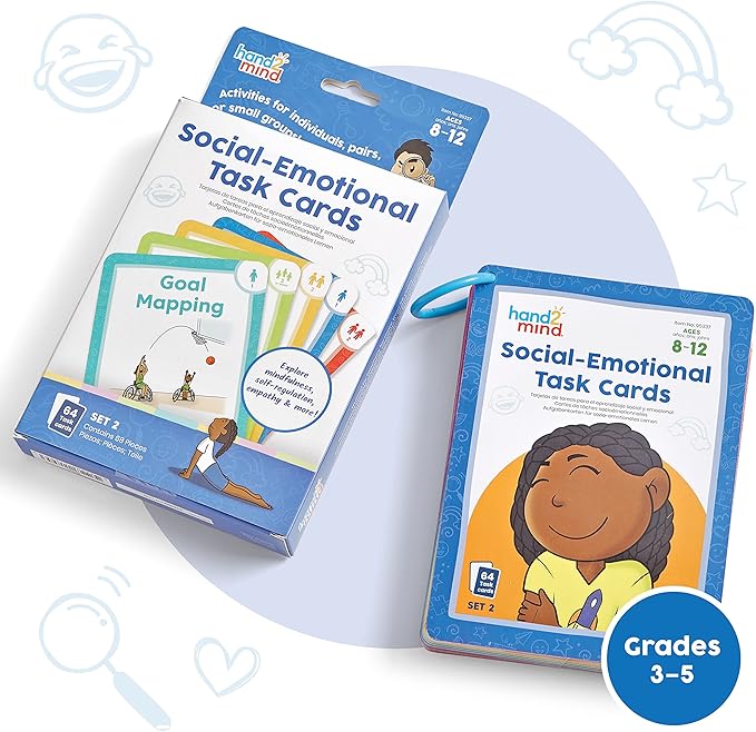 hand2mind Social Emotional Task Cards for Ages 8+, Social Emotional Learning, Play Therapy Toys for Counselors, Social Skills Activities for Kids, Conversation Starters, Emotional Regulation for Kids