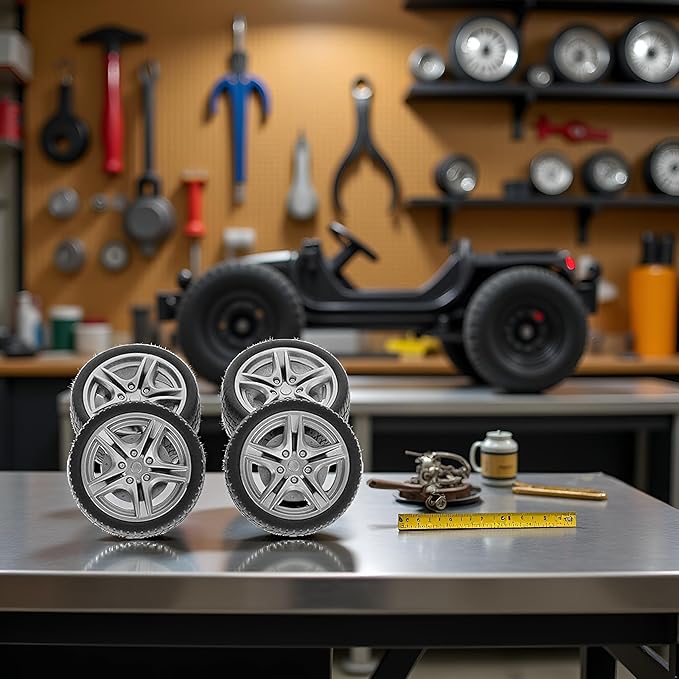 4Pcs Tires,Simulation Rubber Wheel Tire Wheel Toy Model DIY RC Spare Parts Easy Installation Small in Size,Wheel Sets,Remote and App Controlled Vehicles and Parts,Wheels and Tires（Black 48mm）