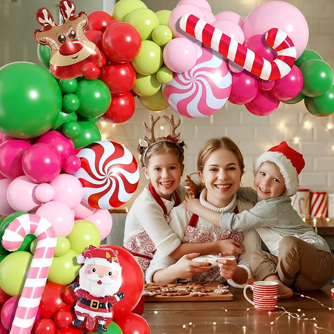 Christmas Arch Kit - Balloon Garland with Red, Pink, Green Latex Balloons for Xmas Party Decorations