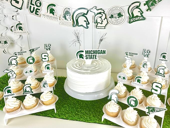 Michigan State Party Supplies for MSU Football, Birthday Gift, Graduation Party Banner and Cake Toppers (42 Pieces) (Michigan State Spartans)