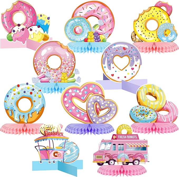 Dianelhal 10 Pieces Donut Table Decorations Donut Time Honeycomb Centerpieces Candyland Party Decorations Grow up Doughnut Birthday Baby Shower Photo Prop Supplies