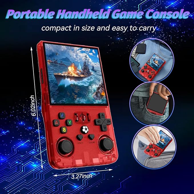 R36max Retro Handheld Game Console,64gb Memory,4000mah Battery, 18000 Pre-Installed Games ,4.0-Inch IPS Hd Screen Portable Retro Gaming Console,Suitable for Travel and Home Use (Red) (Red, 64, GB)