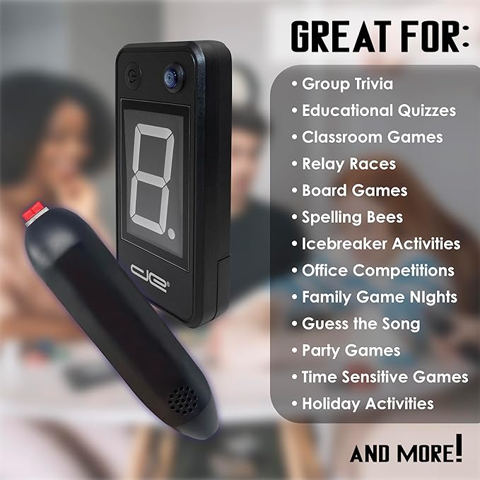 Digital Energy Wireless Handheld Game Buzzer System - Console Displays First Buzz-in - Great for Jeopardy, Family Feud, Trivia and Buzzer Games - 4 Joystick Buzzers