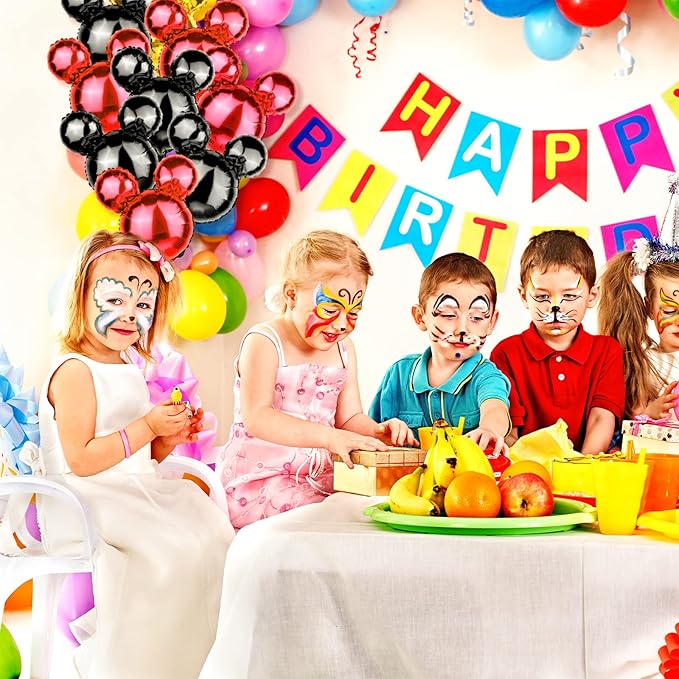24 Pcs Mouse Head Foil Balloons Red Mouse Birthday Mylar Balloons Party Supplies Kit Black Mouse Aluminum Foil Balloon for Kids Birthday Baby Shower Theme Party Decoration Supplies Photo Props,18"