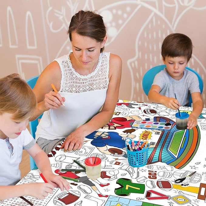 Football Coloring Tablecloth For Kids, Fun 30x72 Inch Poster With Footballs, Helmets, Field Designs, Perfect For Sports Party Games, Game Day Decorations, Classroom Fun, Celebration Supplies