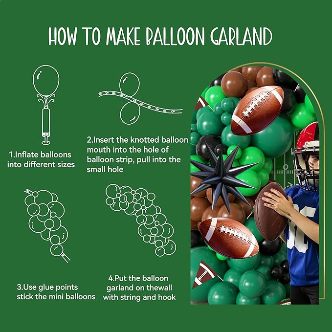 Football Balloon Arch Kit,Football balloons for Birthday Decorations,Green and Brown Balloons Big Football Foil Balloons Party Supplies for boys