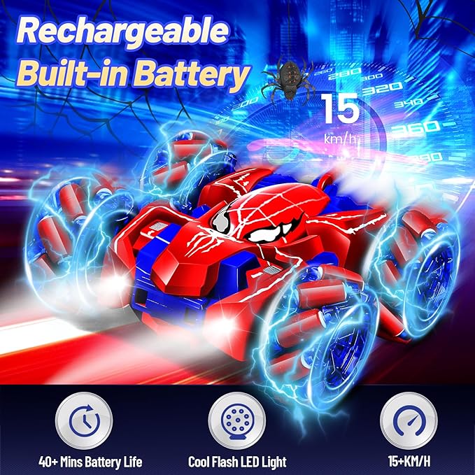Spider Remote Control Car, Double Sided RC Cars with 360° Cool Rotation, 2.4 GHZ Rechargeable Stunt RC Cars, Remote Control Cars for Kids 4 5 6 7 8 9 10 11 12, Birthday/Valentine's Day Gifts for Kids