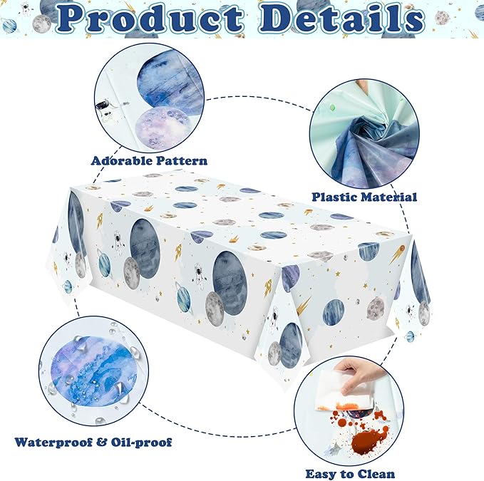 3Pack First Trip Around The Sun Space Party Tablecloths Outer Space Theme Disposable Rectangle Table Cover Decorations for 1st Birthday Baby Shower Party Tablecover Supply, 86.6x51 Inch