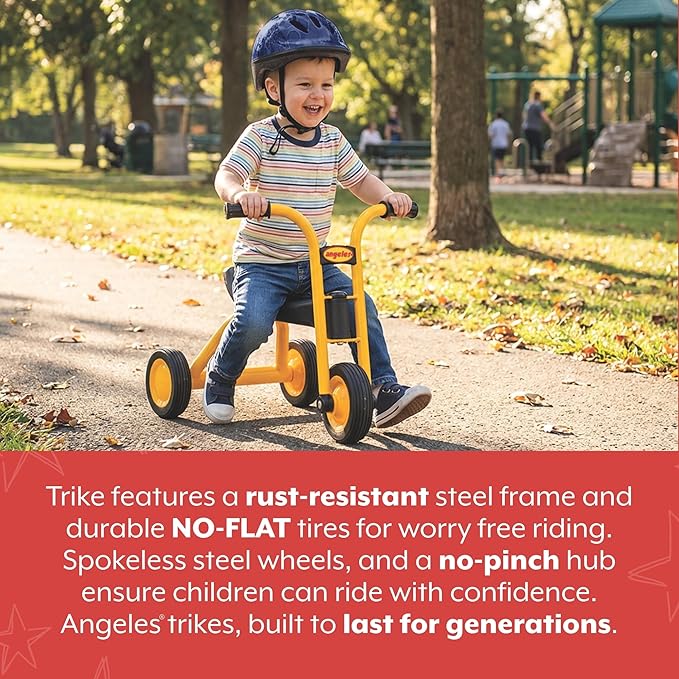 MYRIDER Toddler Trike, Kids Tricycle for Preschool, Daycare, Playground Kids Tricycles, Rubber Tires, Yellow/Black, 8" Mini Pusher