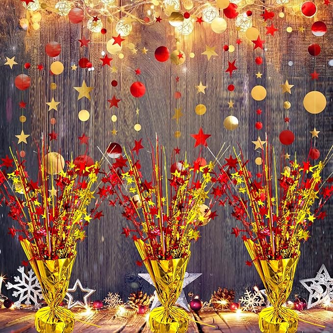 6 Pack Metallic Foil Spray Table Centerpiece Decoration Star Brust Glitter Table Topper Decor for Birthday Circus Casino Graduation Christmas New Year's Eve Party Supplies Red Gold