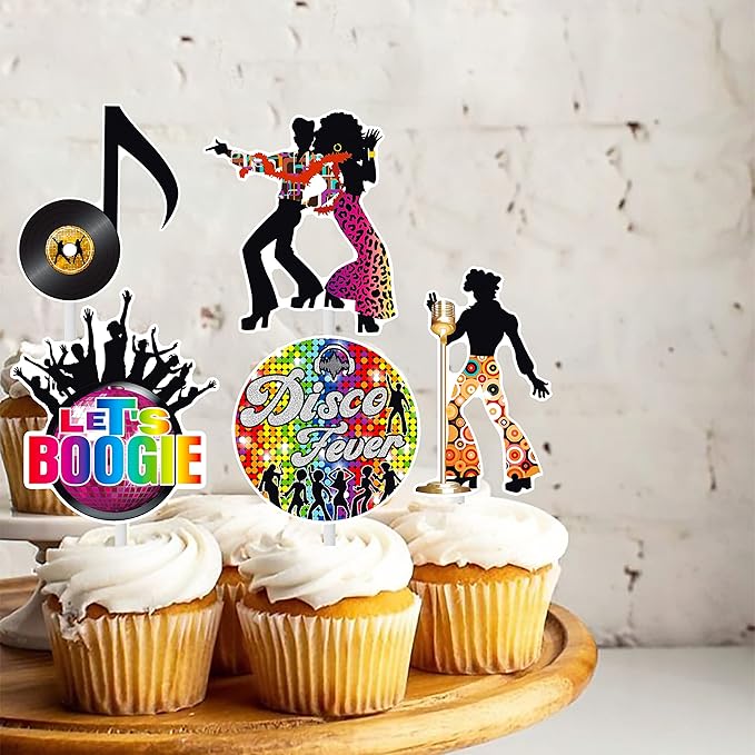 36pcs Disco Party Cupcake Toppers 70s 80s Disco Party Decoration Disco Dance Ball Cake Cupcake Picks for 1970s Saturday Night Disco Theme Birthday Party Supplies