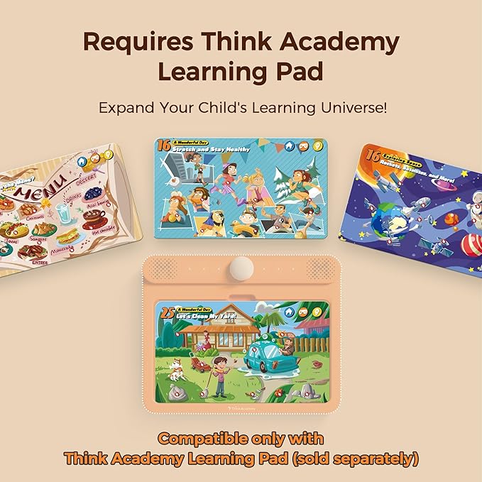Think Academy Level 3 Flash Cards for Kids Ages 5+, Compatible with Learning Pad, Montessori-Inspired Learning Toys to Learn Social Skills, Self-Awareness, Family Life, Cultures & Environment
