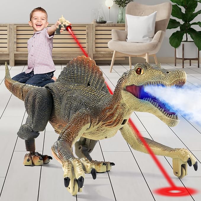 Mini Tudou Remote Control Dinosaur Toys,RC Walking Robot Dinosaur Toy with Light Chasing Remote Control,Auto Spraying and Roaring,Jurassic Spinosaurus Dino Toys for Kids Boy 4 5 7 8-12 Year Old