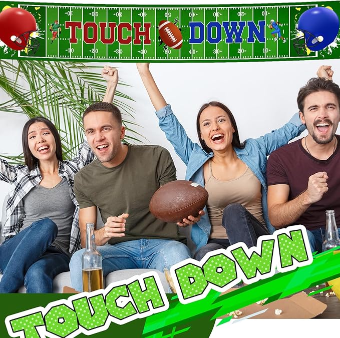 Ctosree 4 Pcs Football Backdrop Banner Decoration Football Party Supplies It's Game Time Touch Down Wall Door Sign Decor for Sport Game Birthday Party Favors