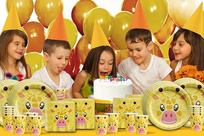 Giraffe Birthday Party Supplies - Jungle Animal Party Supplies - Zoo Animal Party Supplies - Giraffe Themed Party Supplies | Tableware Set Includes Plates, Napkins and Cups | Kit for 16 Set