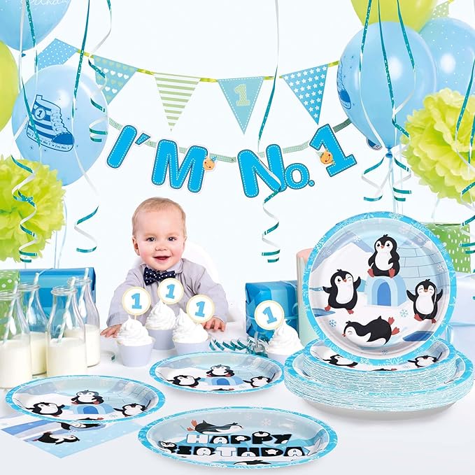 96 PCS Penguin Birthday Party Supplies 350 GSM Winter Penguin Plates and Napkins Disposable Tableware Set Penguin Birthday Decorations for Winter Penguin Theme Birthday Party Baby Shower Decor Serve24