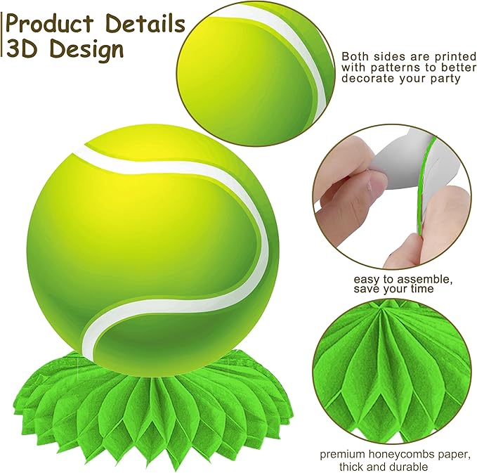 C L cooper life Tennis Party Honeycomb Centerpieces for Tennis Ball Birthday Party Decorations Sport Theme Centerpiece Decoration for Sport Theme Baby Shower Supplies