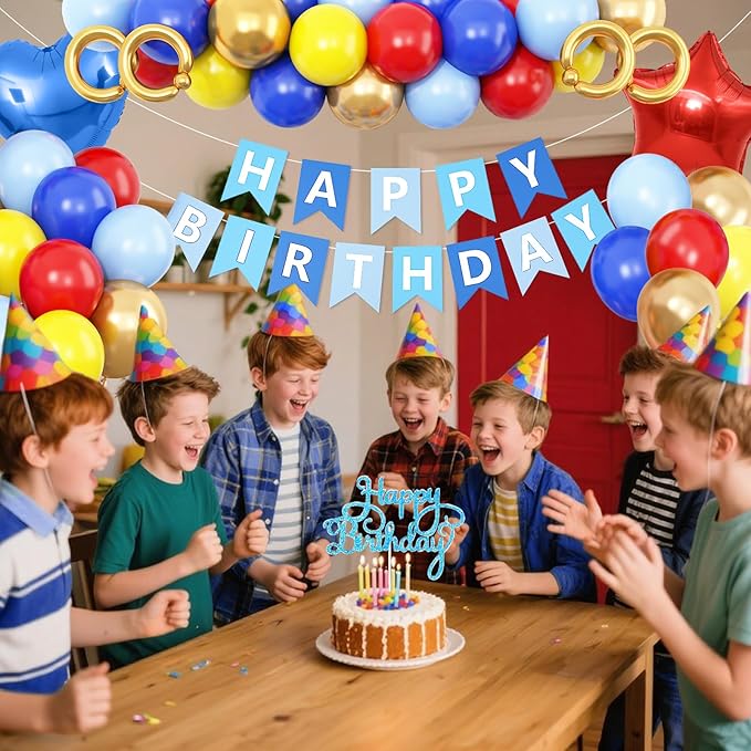 Red Blue Yellow Gold Birthday Decorations,Carnival Circus Party Balloons Banner Cake Topper Star Heart Foil Balloon for Baby Shower Carnival Party