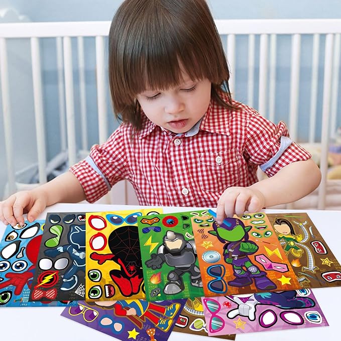 Cute Superhero Stickers for Teen, 36 Sheets, Make Your Own Movie Theme, Make a Face Stickers for Teens Girls Boys, Classroom Rewards Party Supplies