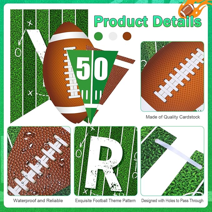 Pasimy 4 Pcs Football Birthday Party Banners Football Pennant Flag Happy Birthday Banner Circle Paper Garland Black Brown White Hanging Decorations Backdrop for Sports Bowl Party Outdoor Indoor