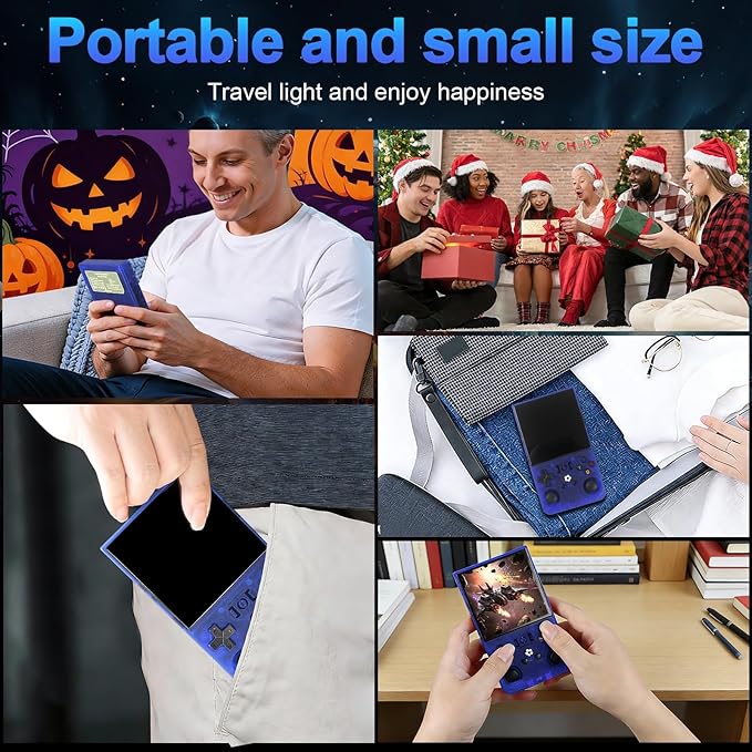 DVJQSN R36MAX Retro Handheld Game Console, 4.0 Inch Screen, 64GB, 18000+ Games, Linux System, 4000mAh Battery (Blue Transparency, 64, GB)