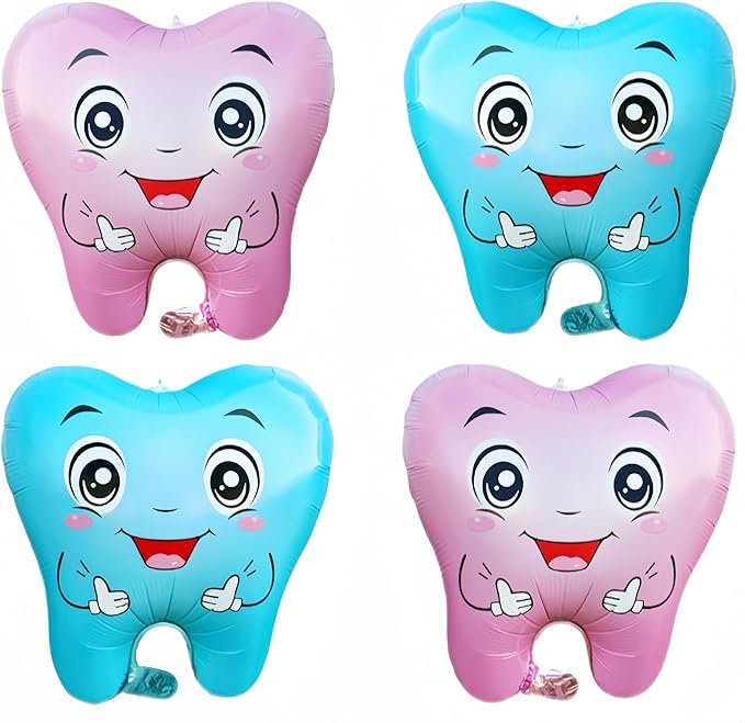 4Pcs Cute Tooth Balloons for Baby Full Moon Party/Dentist Dental Graduation Party Decor/Teeth Theme Supplies/Children's Oral Health Education Activity/Dental Student Graduation/Tooth Clinic Decor