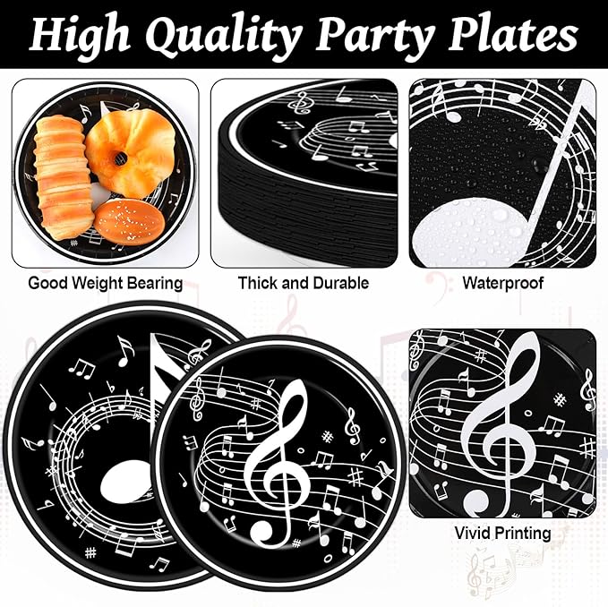 96PCS Musical Note Party Paper Plates and Napkins Music Themed Tableware Musical Notes Dinnerware Disposable Paper Plates for Baby Shower Music Concert Birthday Karaoke Christmas Decorations