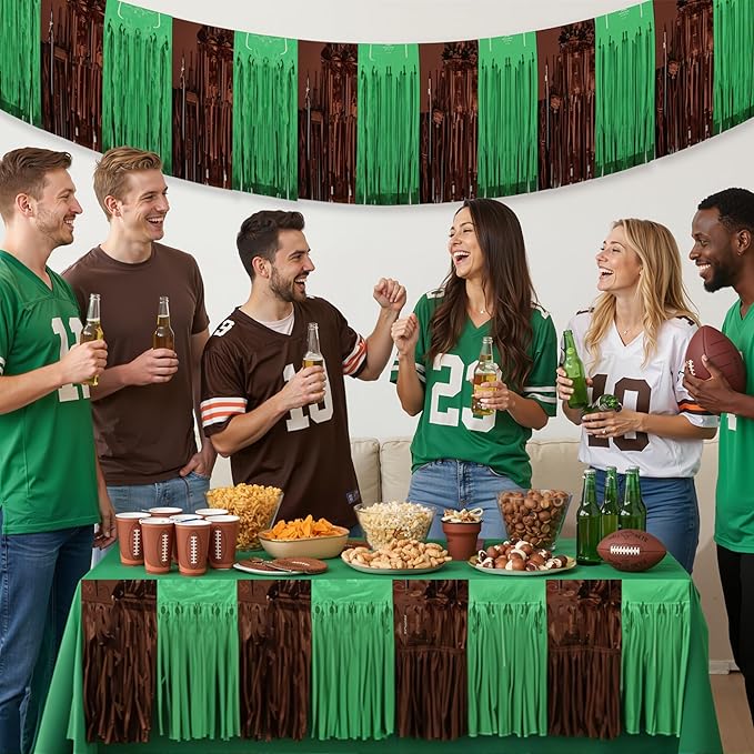 OHOME Football Party Decorations for Super Game Bowl 2026-2 Pack Green Brown Streamers Banner |Football Party Favors Supplies Decor Indoor Outdoor - Game Day Birthday Backdrop for Wall Home,10 FT
