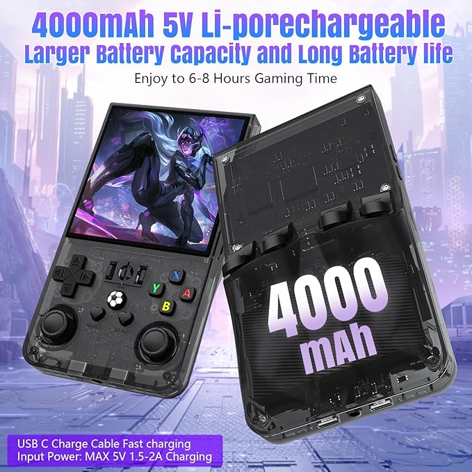 R36MAX Retro Game Console, Support 18,000+ Classic Games, 4.0-Inch IPS Display, 720x720 Resolution, 4000mah Battery, with Portable Case (Black 56GB)