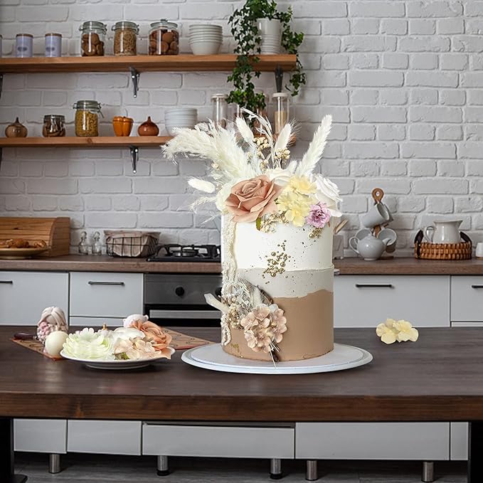 33 PCS Boho Cake Topper Decorations Vintage Artificial Rose Flowers Leaves Various Dried Pampas Grass for Cake Decorating Kit for Wedding Bridal Birthday Party Supplies (Light Brown)
