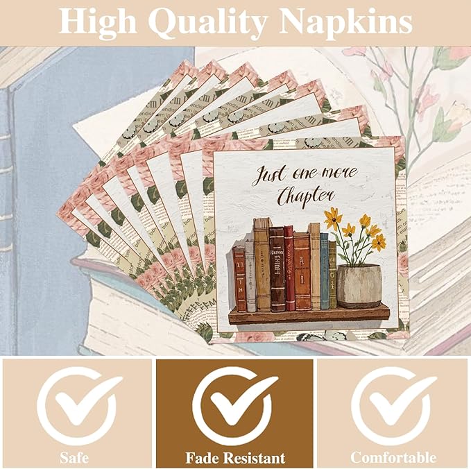 Rakuto Book Themed Party Decorations - 50 Pcs Read More Books Birthday Party Plates Napkins Decorations, Disposable Book Club Tableware Set for Library Reading Baby Shower Supplies Serves 25