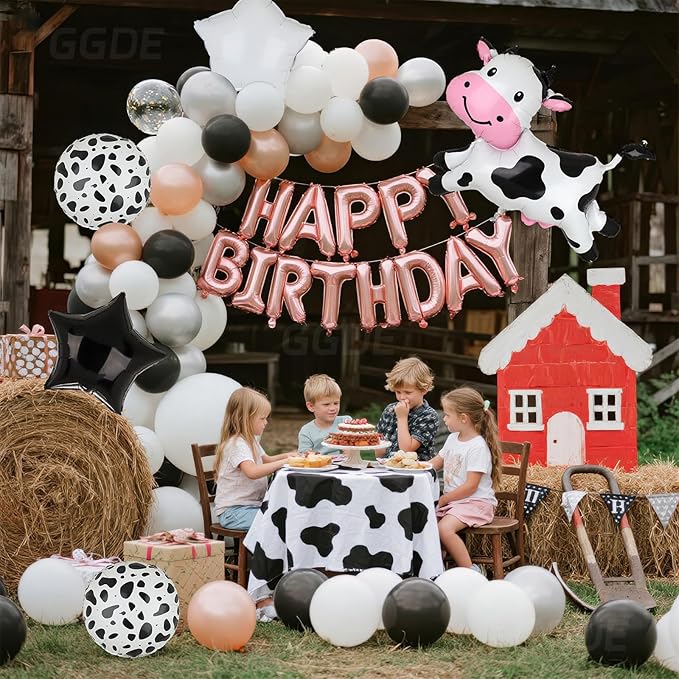 Big Cow Foil Balloons Giant Cow Shape Mylar Balloon Baby Shower Girl Boy One 1st 2nd Birthday Decoration Barnyard Farm Animal Western Cowboy Theme Party Decor Supplies 5 Pcs
