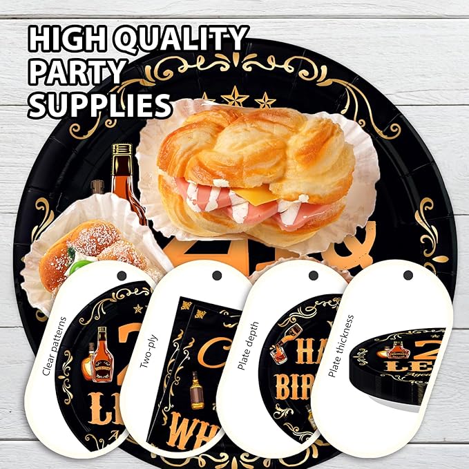 96Pcs 21 & Legal 21st Birthday Decorations Legal Whiskey Themed Birthday Party Plates Whiskey Aged To Perfection Tableware Set for Boys Men 21 Years Old Party Favors Serves 24