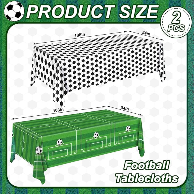 REDWORD Soccer Birthday Party Decorations, 2PCs Soccer Tablecloths Plastic Tablecloth Ideal Table Cover for Football Themed Party Decorations Sport Themed Parties Boys’ Parties, 54x108Inch