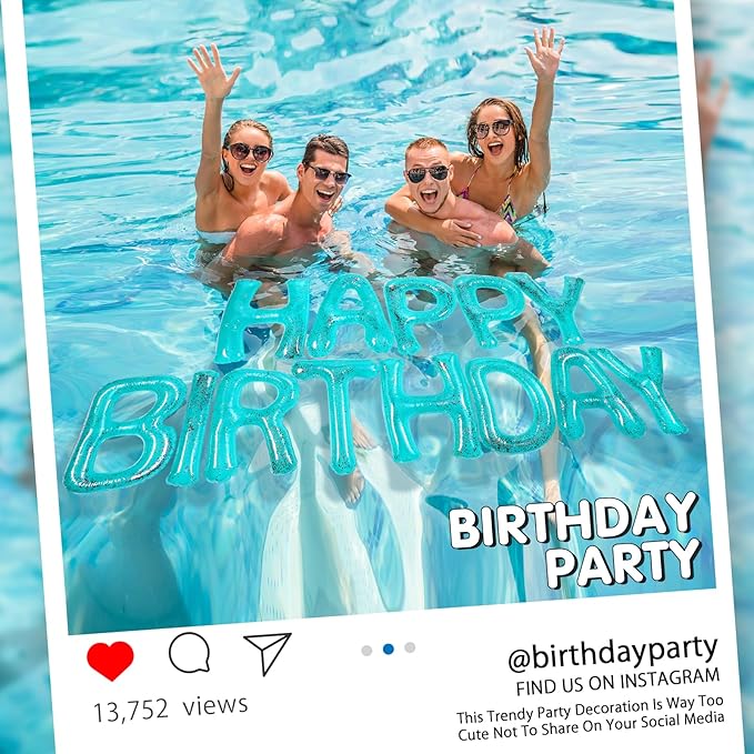 Shappy 20'' Happy Birthday Pool Large Floating Letter Balloons with Adhesive Dots Inflatable Pool Decorations for Summer Birthday Party