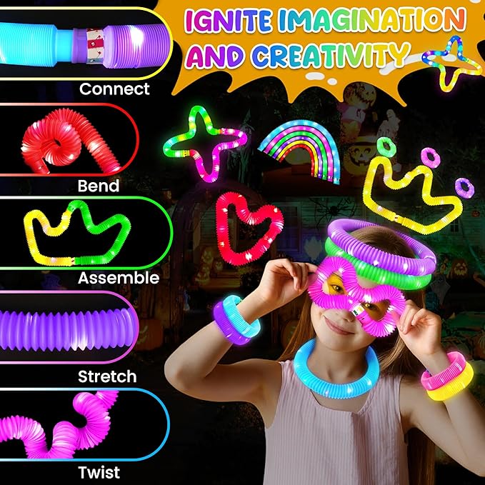 Light Up Party Favors Supplies,Bulk Glow Sticks Kids 6 Pcs Pop Tubes Toys, Christmas Birthday Gifts Stocking Stuffer for Classroom Night Dance,Boys Girls Valentine Led Necklace Bracelet Accessories