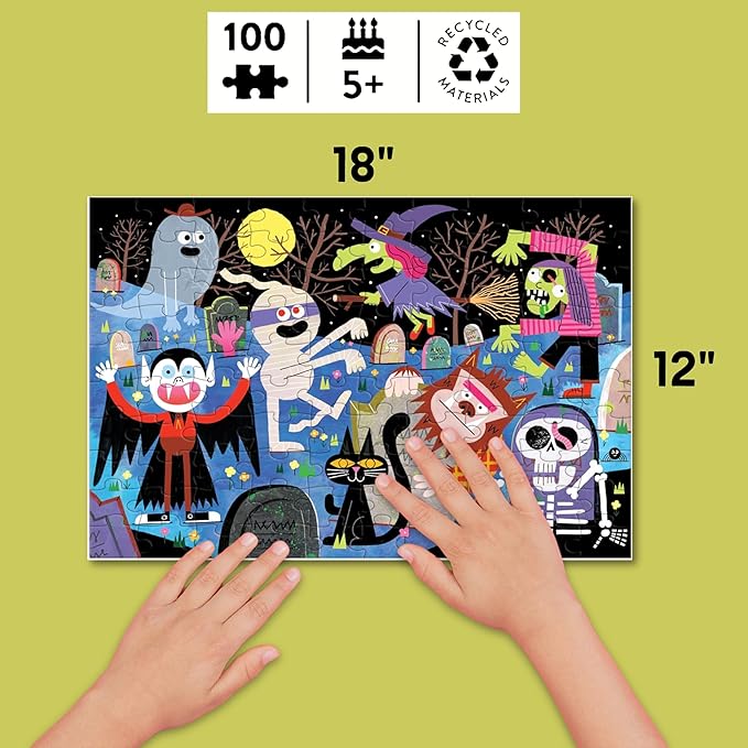 Mudpuppy Haunted Graveyard – 100 Piece Glow in The Dark Jigsaw Puzzle with a Scary Scene of Monsters and Creatures and Hidden Spooky Details in The Dark