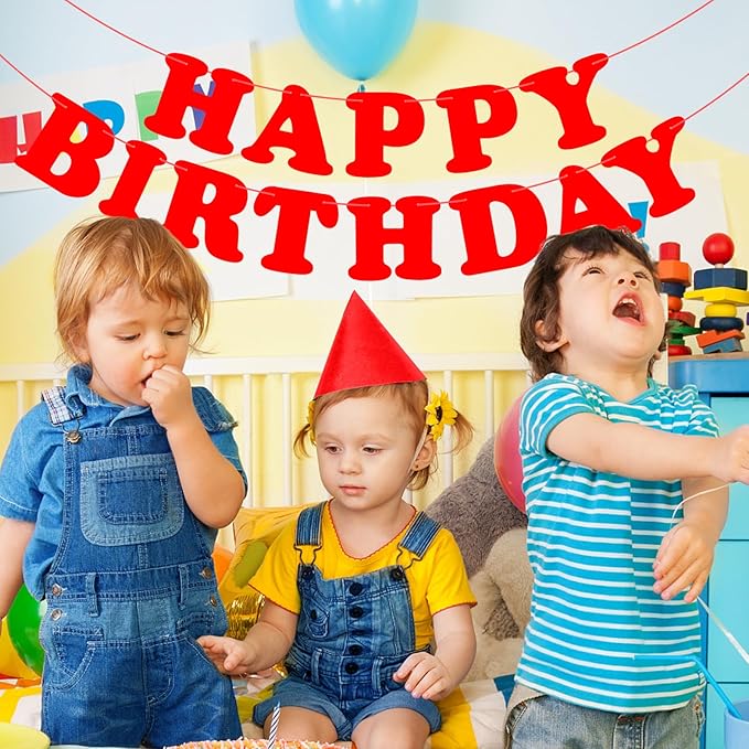 Red Happy Birthday Banner Sign Birthday Party Supplies Party Background for Kids Boys Girls Birthday Party Decorations