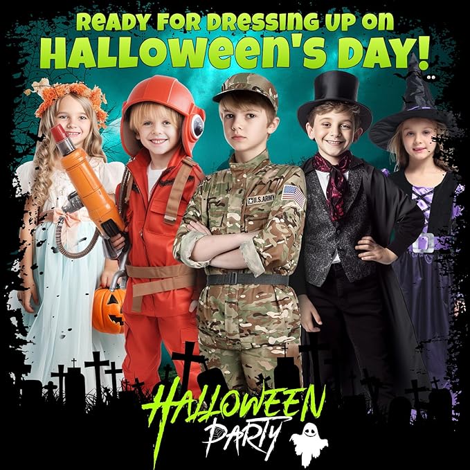 GIFTINBOX Army Costume for Kids, 15PCS Soldier Military Costume Dress Up Role Play Set with Army Accessories, Halloween Costumes for Boys 3-13, Halloween Birthday Gift for Kid