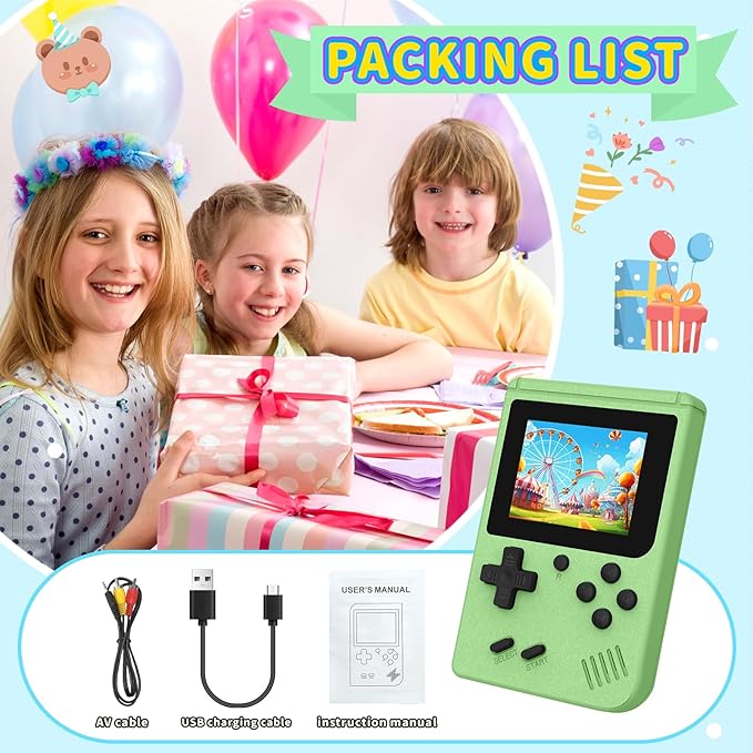 Retro Handheld Games Console Built-in 400 Video Games, Portable Handheld Emulator with 3.0 Inch Screen, Mini Travel Retro Gaming Consle (Green)