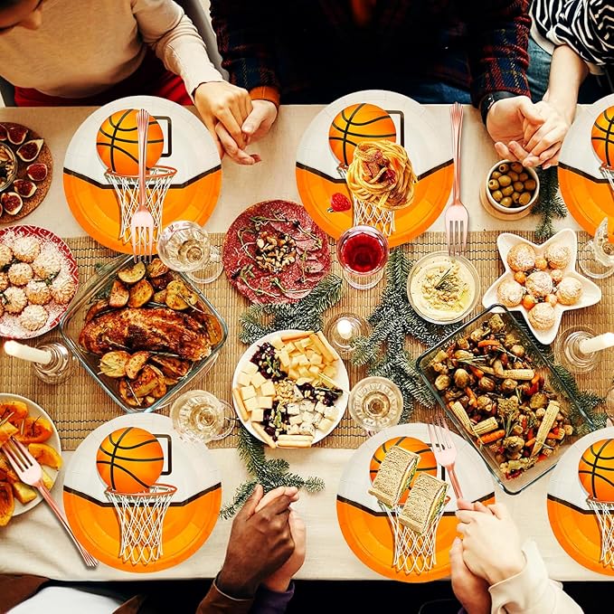 50Pcs Basketball Party Supplies - 7inch Paper Plates for Boys Sports Theme Birthday Party Decorations