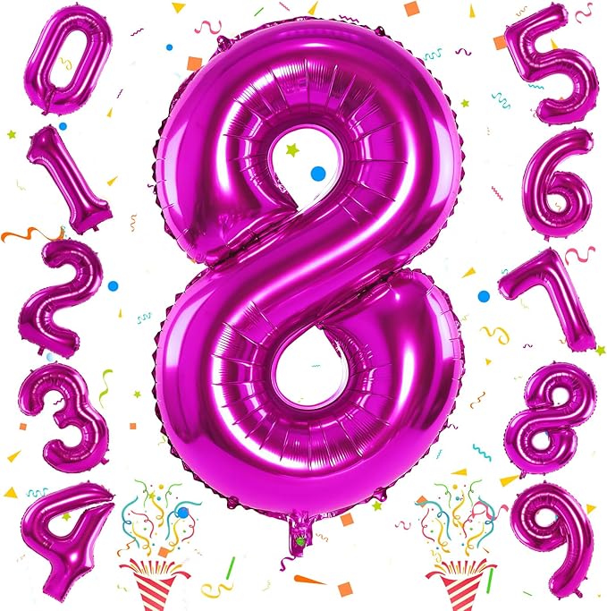 40 Inch Hot Pink Number Balloons, Big Self Inflating Foil Number 8 Balloons for Kids 8th Birthday, Balloon Decorations 0-9 Set for Girls Women 18th Birthday Party Decor Anniversary Party Supplies