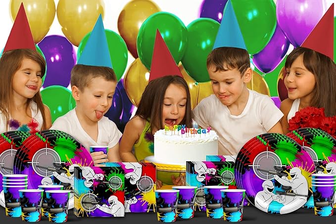 Paintball Birthday Party Supplies Set Plates Napkins Cups Tableware Kit for 16