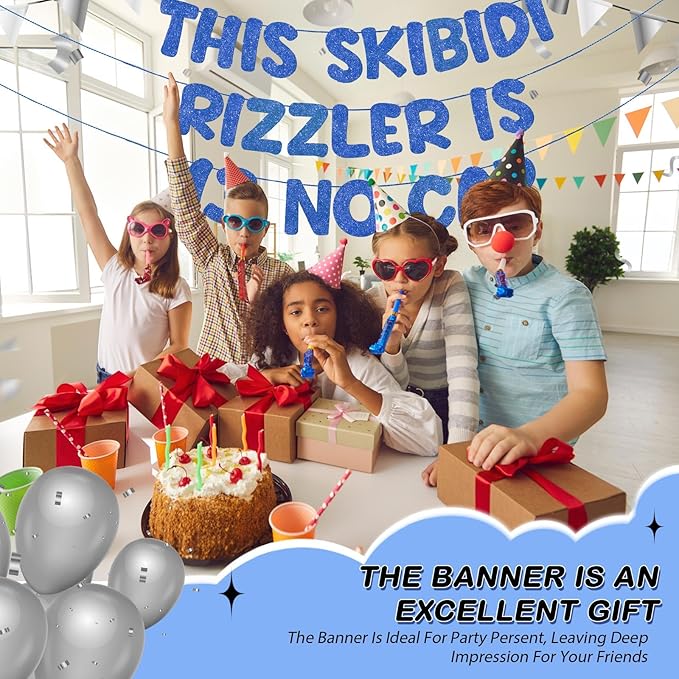 Fulmoon Pre Strung This Skibidi Rizzler Is 13 No Cap Glitter Banner 13th Birthday Party Decorations, Funny Birthday Sign, Party Supplies, Ideas, Gifts(Dark Blue)