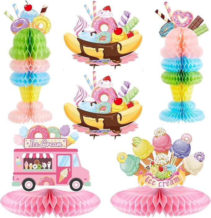 Outus 6 Pieces Table Centerpiece Tissue Honeycomb Table Centerpieces for Theme Party Decorations Supplies Birthday Baby Shower (Doughnut)