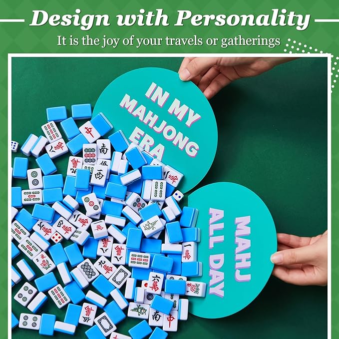 Soulchen 2 Pcs Mahjong Tile Mixer Shufflers for Mixing and Shuffling Tiles Plastic Mahjong Accessories Gifts for Lovers Games Decorative Printed Design (Green Semicircle Style)